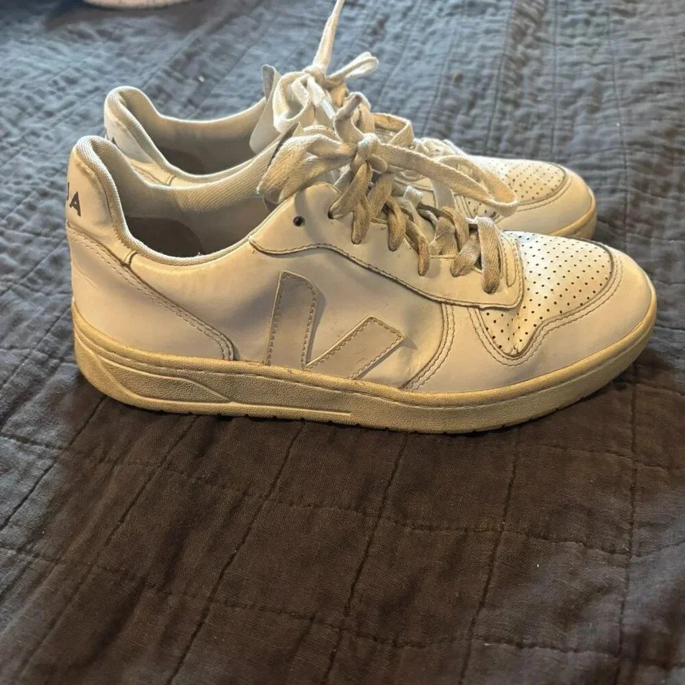 Veja White Leather Sneakers with Off-White Soles